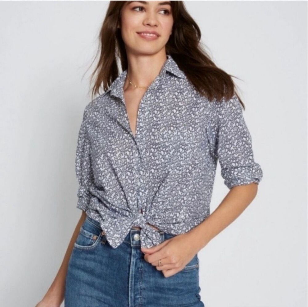 Grayson by Frank Eileen Womens Blue Butterfly Cotton The Hero Button Shirt Top S
